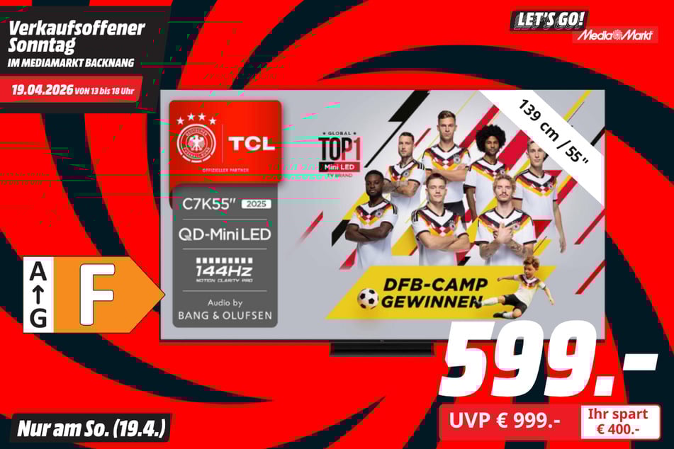 55-Zoll TCL-Fernseher für 599 statt 999 Euro.