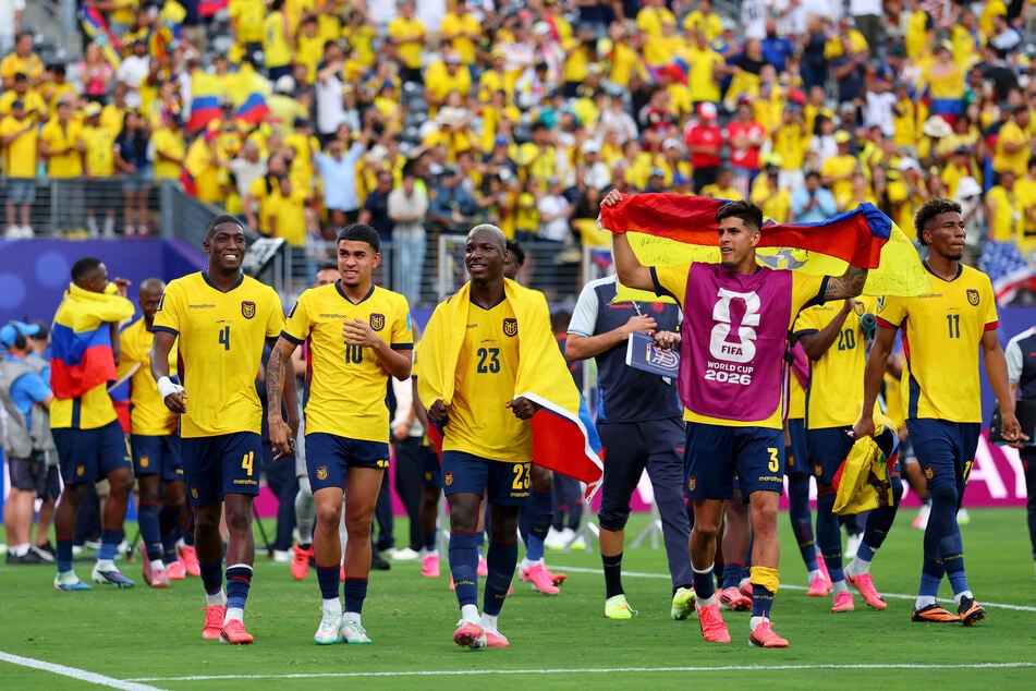 Ecuador celebrate after their World Cup Group E victory over Germany on June 25, 2026.