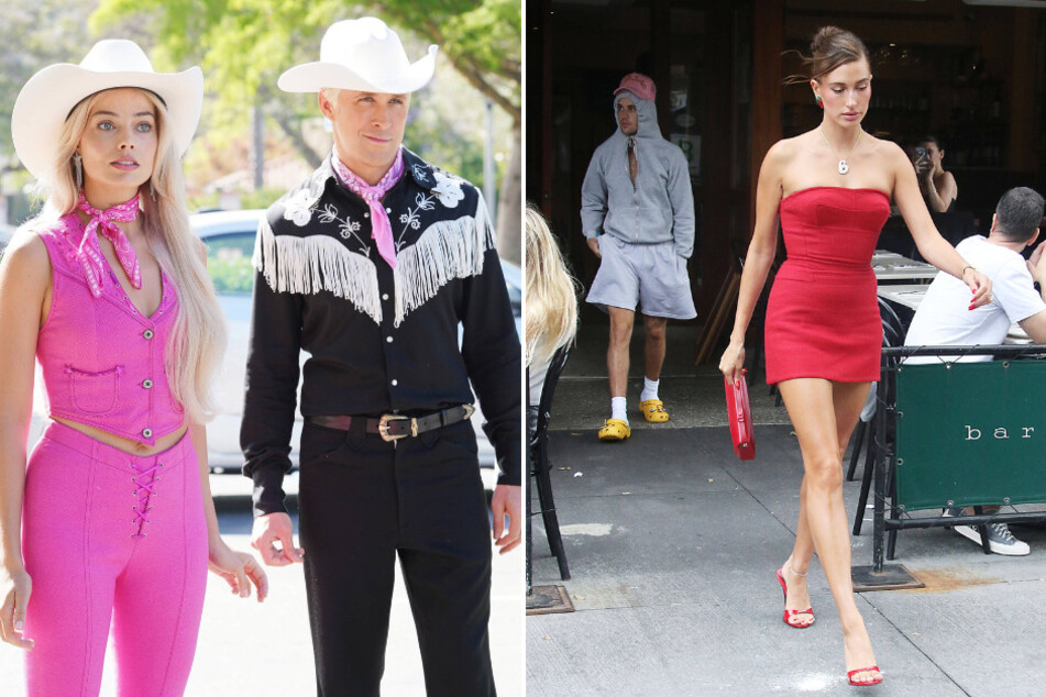 If you and your partner are looking for a fabulous costume pairing, go for Western Barbie and Ken (l.) from the Barbie movie or polar opposite styled' Justin and Hailey Bieber (r.)!