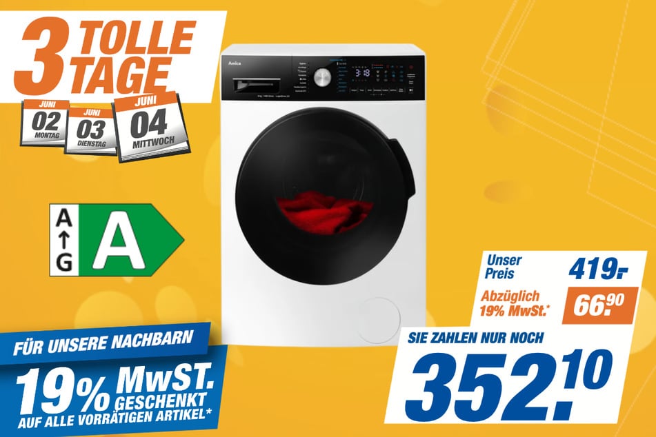 Amica-Waschmaschine WA 484 091
für 352,10 statt 419 Euro.