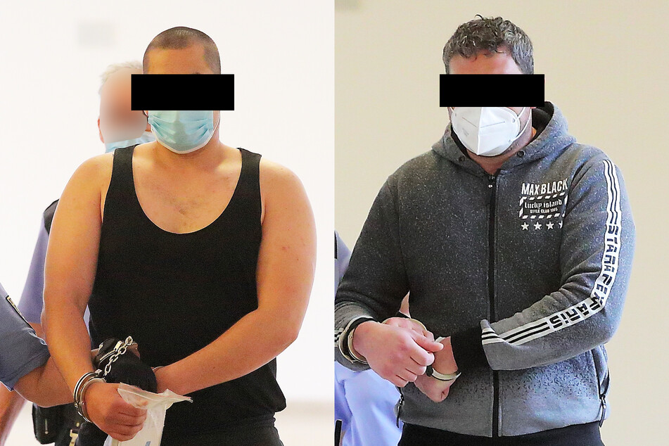 Jan S. (31, l.) kam in Handschellen, so wie auch Klau-Kumpan Jindrich O. (39).