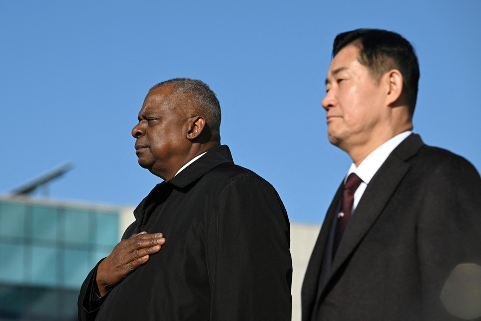 US Secretary of Defense Lloyd Austin and South Korean Defense Minister Shin Won-sik attend a welcome ceremony before their annual security meeting in Seoul on November 13, 2023.