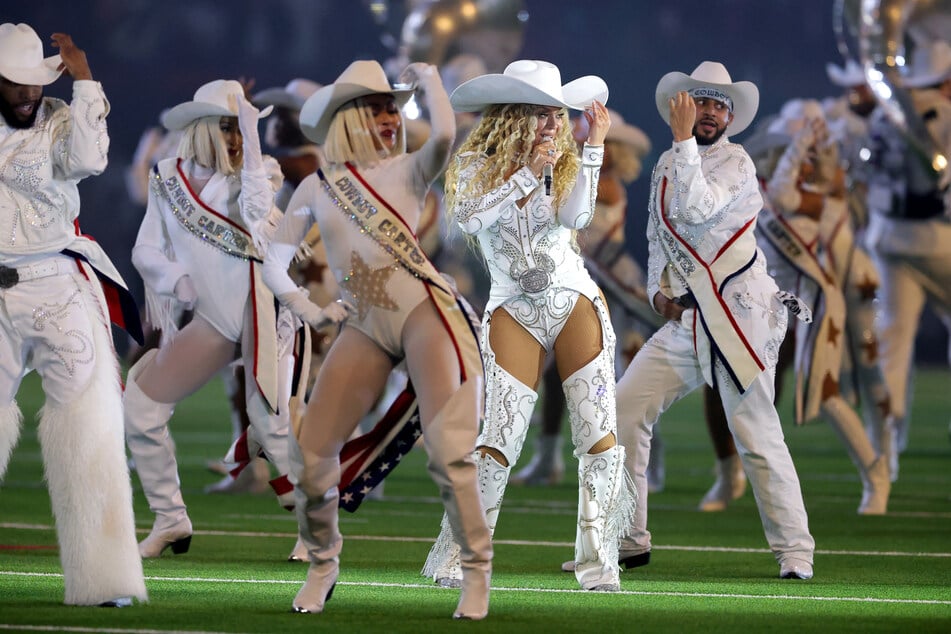 Beyoncé performs during the halftime show for the game between the Baltimore Ravens and the Houston Texans at NRG Stadium on Wednesday in Houston, Texas.