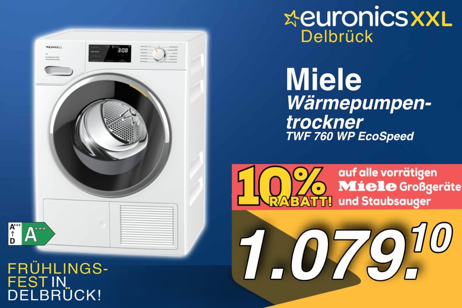 Der Miele Wärmepumpentrockner (TWF 760 WP) inklusive Preisvorteil von 10 Prozent** über die App für 1.079,10 Euro.