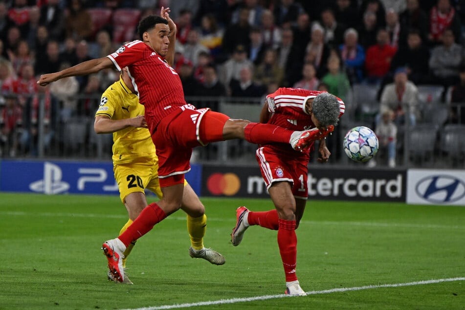 Vieles lief noch nicht rund: Die Mannen des FC Bayerns – hier Jamal Musiala (l.) und Luis Díaz – standen sich beim Auftaktspiel der Champions League immer wieder selbst im Weg.