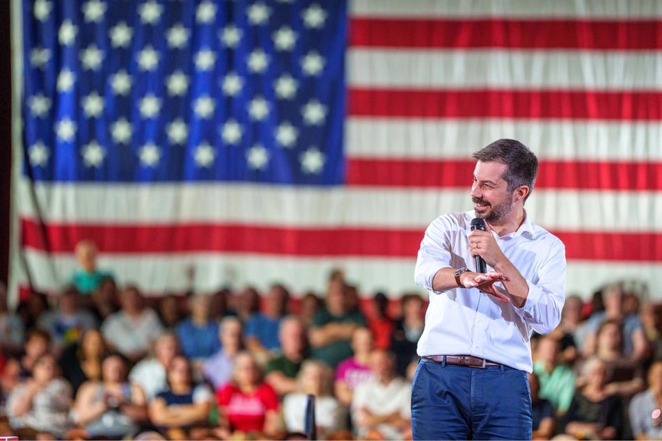 Pete Buttigieg hosts a VotVets town hall focused on challenges veterans face under the Trump Administration in Cedar Rapids, Iowa on May 13, 2025.