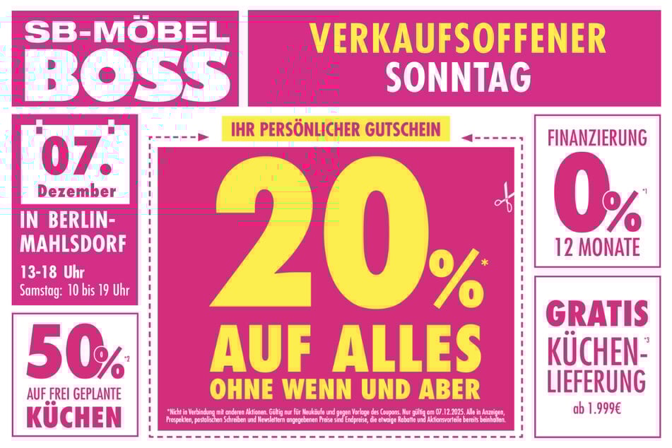 Mit diesem Gutschein bekommt Ihr Rabatt bei Möbel Boss in Mahlsdorf.