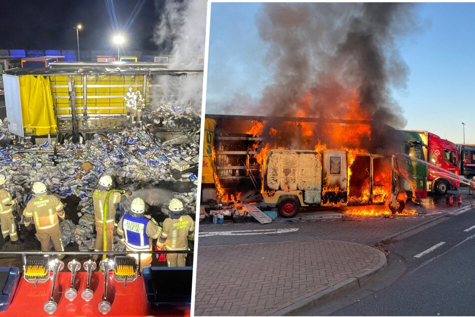 Flammen-Chaos auf Rastplatz: Löschwasser gefriert zu Eisfläche