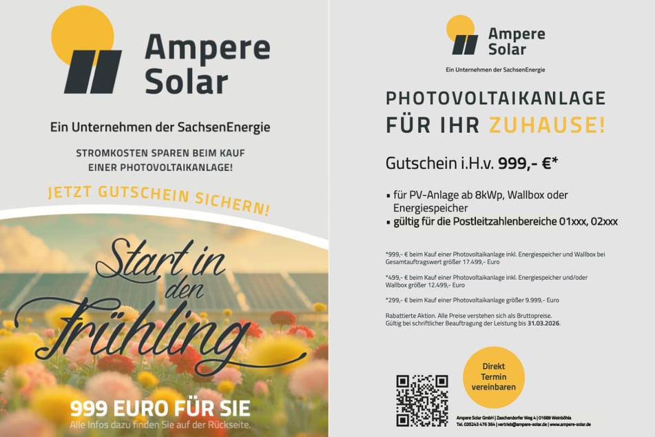 Noch bis 31. März gibt's beim Kauf einer Photovoltaikanlage inkl. Energiespeicher und Wallbox bis zu 999 Euro geschenkt.*