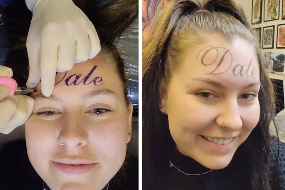 Frau lässt sich Namen ihres Freundes auf Stirn tätowieren: Ist es wirklich echt?