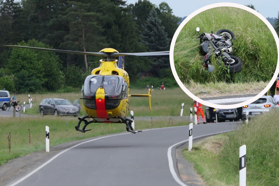 Motorradfahrer kommt von Straße ab: Rettungshubschrauber im Einsatz!