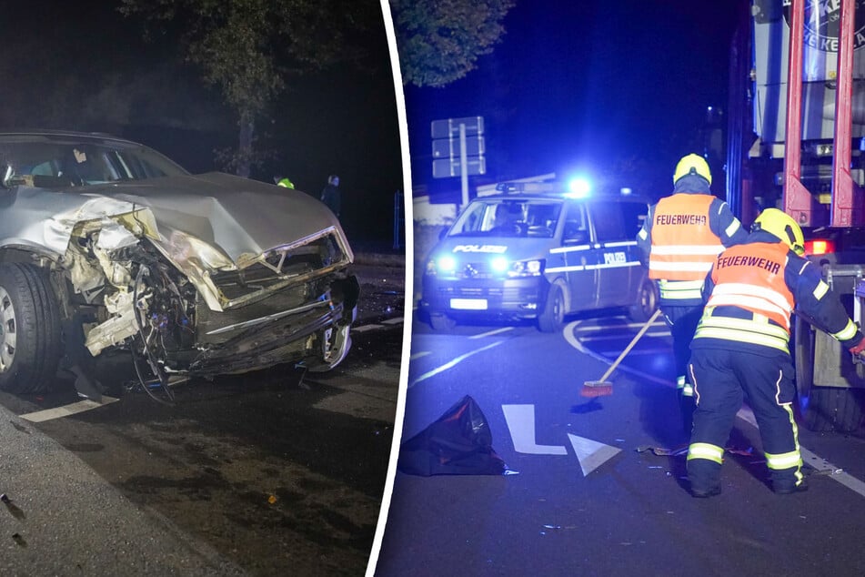 Trümmerteile weit verstreut: Lkw erfasst Skoda auf Kreuzung