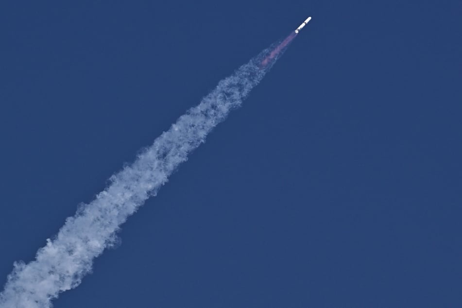 A Blue Origin New Glenn rocket carrying two satellites for NASA's EscaPADE mission to orbit Mars lifts off into space from Cape Canaveral, Florida, on November 13, 2025.