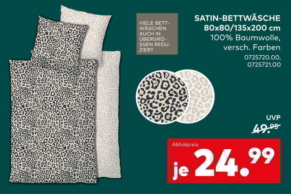 Satin-Bettwäsche für je 24,99 statt 49,95 Euro