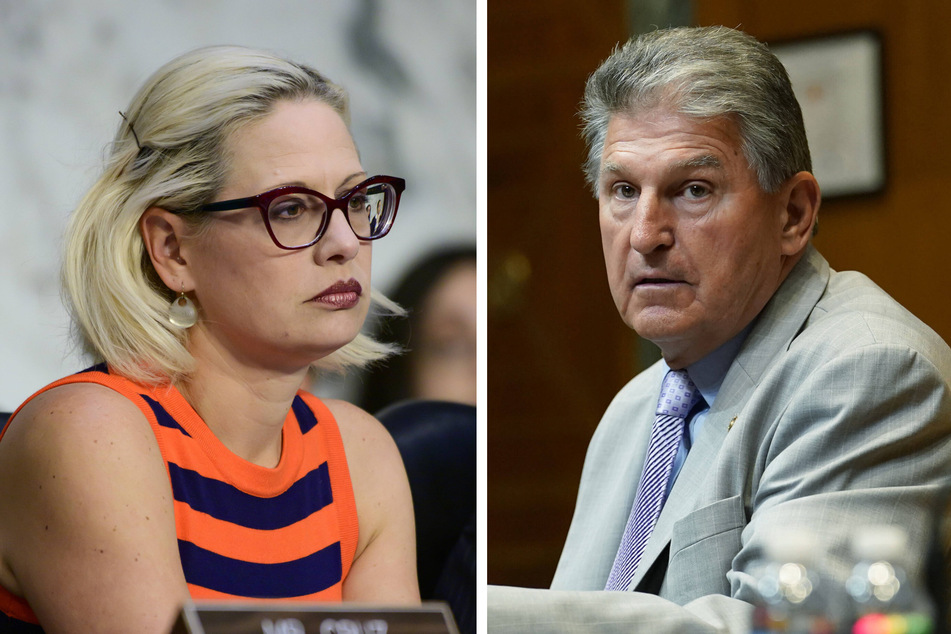 Democratic Senators Kyrsten Sinema (l.) and Joe Manchin oppose ending the filibuster.