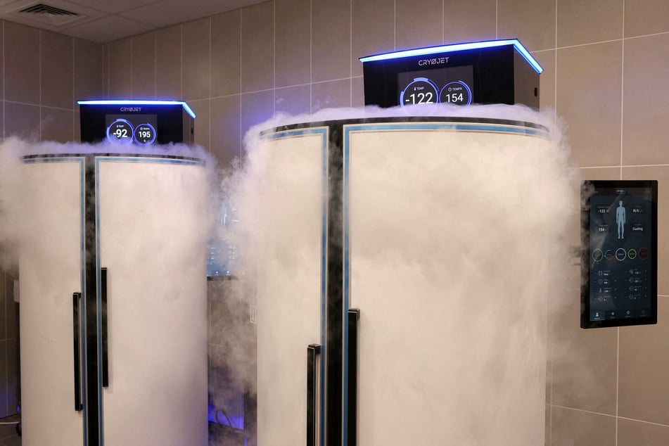 This photograph shows a cryotherapy room at the Centre International de Haute Performance du Val d'Oise (ATHLETICA) preparation center for the Paris 2024 Olympic and Paralympic Games, which will host Team USA, in Eaubonne, northern Paris, on June 28, 2024.