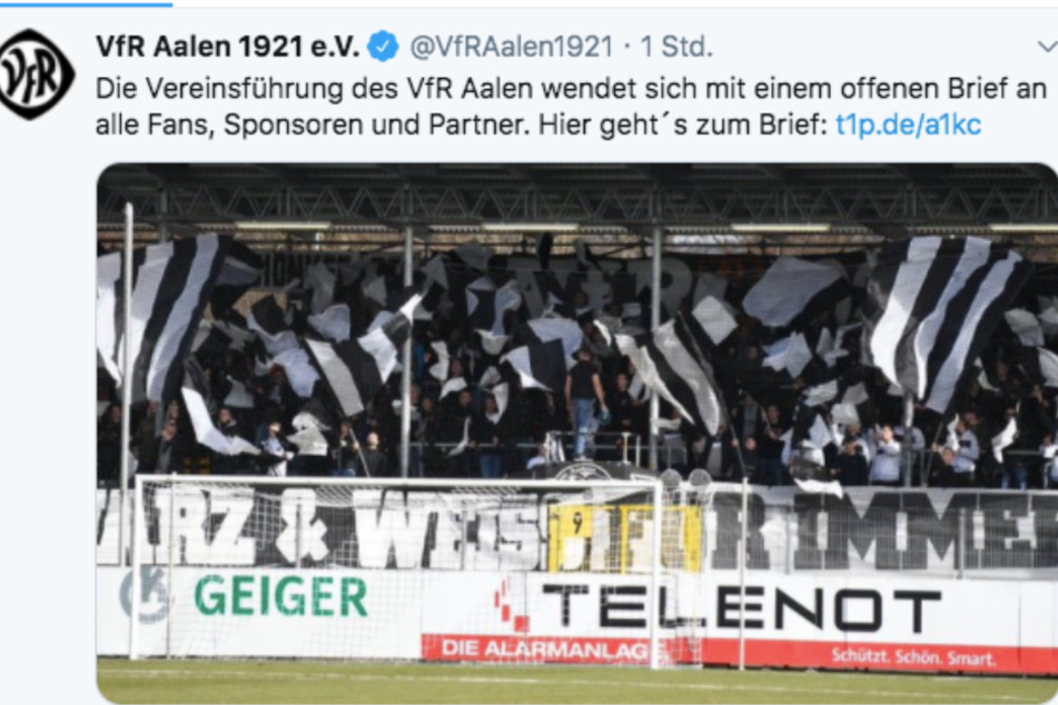 Der VfR Aalen teilte den offenen Brief auf Twitter.