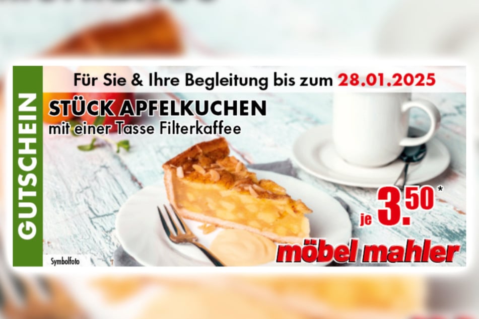 Einfach Coupon auf dem Handy an der Kasse vorzeigen, sparen und Apfelkuchen genießen.