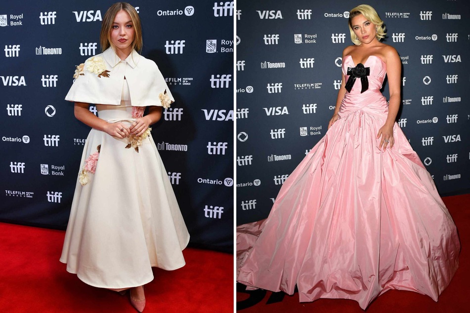 Rising young star Sydney Sweeney (l.) and British It Girl Florence Pugh (r.) were looking very demure at the Toronto International Film Festival.