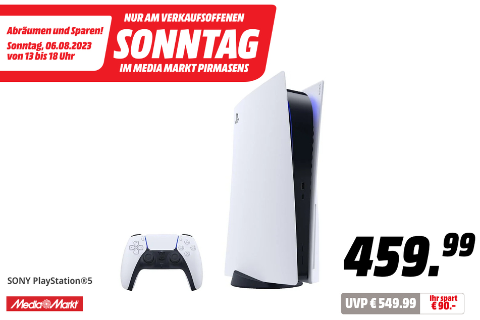 Sony PlayStation 5 für 459,99 statt 549,99 Euro.