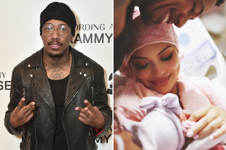 Nick Cannon and Abby De La Rosa announced they have given birth to their third child with a photo on Instagram (r.), the 11th addition to Cannon's growing family.