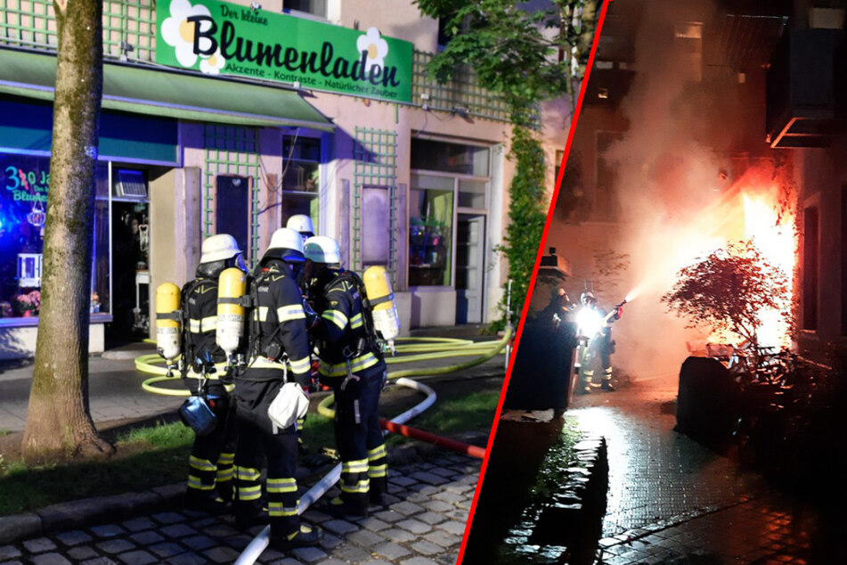 Die Feuerwehr löscht den Brand im Blumenladen rund eine Stunde lang.