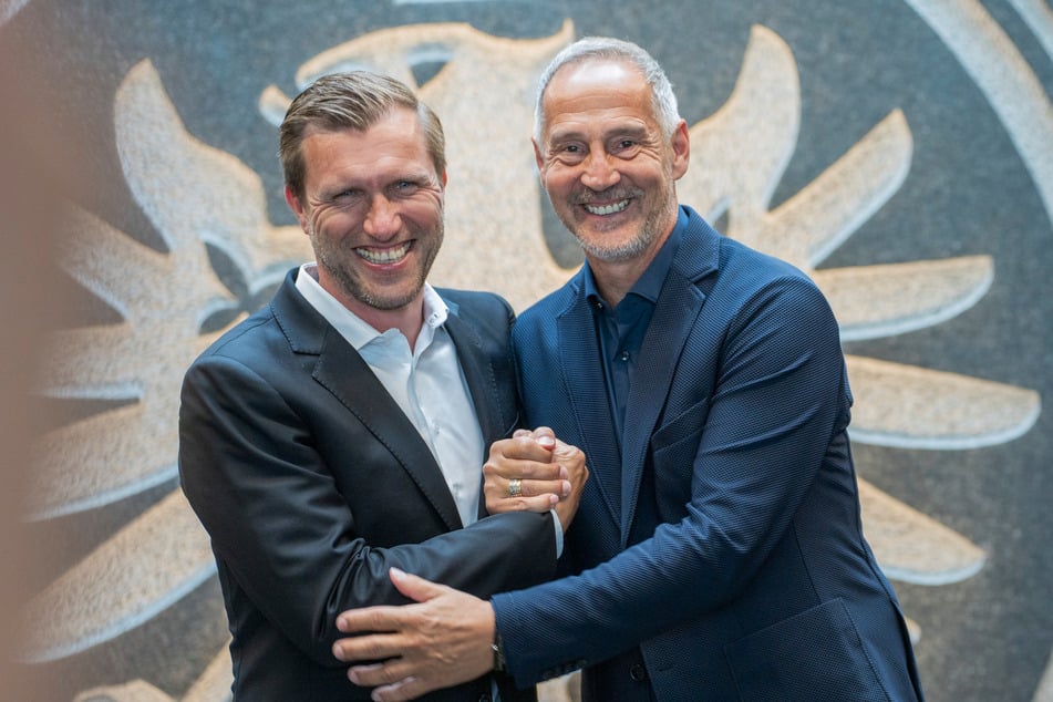 Mit Adi Hütter (56, r.) als neuem Cheftrainer der SGE, hat Markus Krösche die wohl wichtigste Personalie schon früh unter Dach und Fach gebracht.