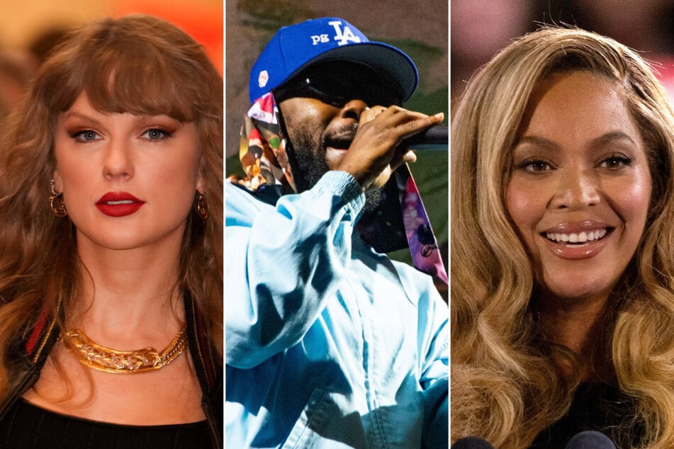 Beyoncé (r.) led the pack with 11 Grammy Award nominations alongside Kendrick Lamar (c.) with seven nods and Taylor Swift (l.) with six.