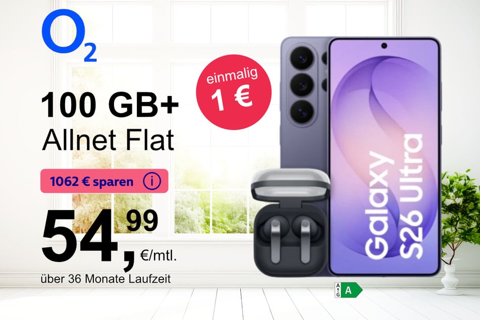 Bei o2 gibt's das neue Samsung Galaxy S26 Ultra mit Buds 4 Pro im Bundle exklusiv für nur 1 Euro.