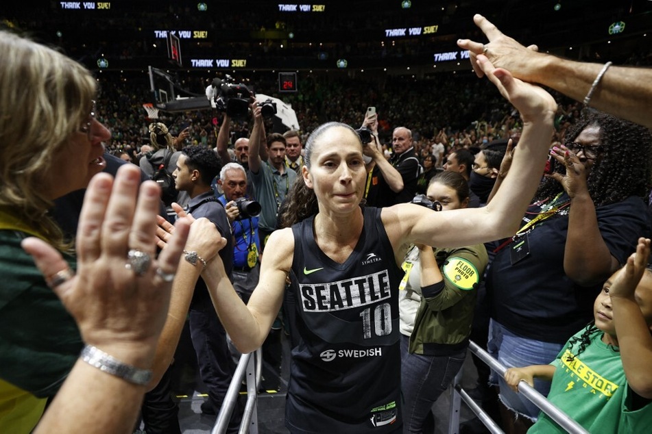 Sue Bird of the Seattle Storm reacts after losing to the Las Vegas Aces 97-92 in her final game of her career during Game Four of the 2022 WNBA Playoffs semifinals.