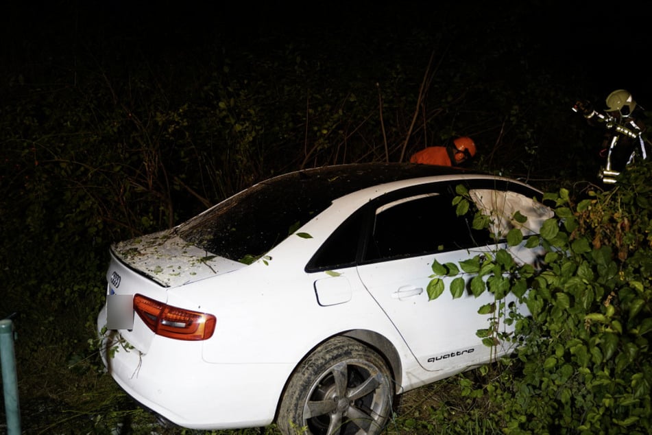 Der Wagen landete im Gebüsch. Der Fahrer lief zu Fuß nach Hause, um dort die Polizei zu rufen.