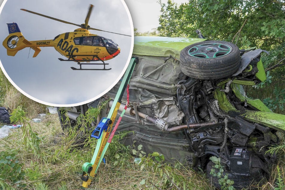Crash auf Bundesstraße: VW überschlägt sich, Hubschrauber im Einsatz