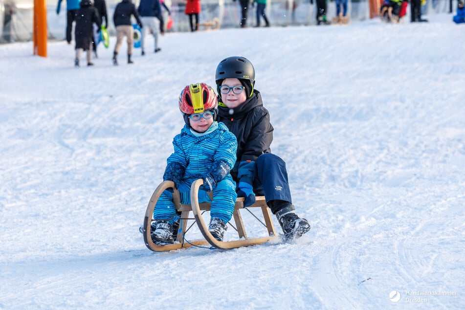 Was für ein Spaß! Miko (8) und Fritz (3) aus Dohna genossen ihre Schlittenpartie sehr.