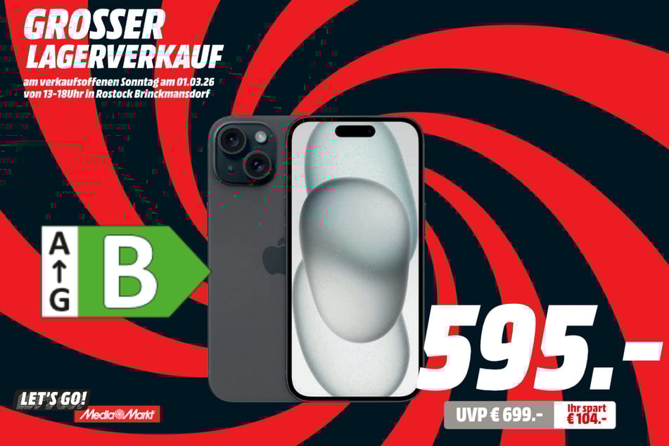 Apple iPhone 15 5G (128 GB) für 595 statt 699 Euro.