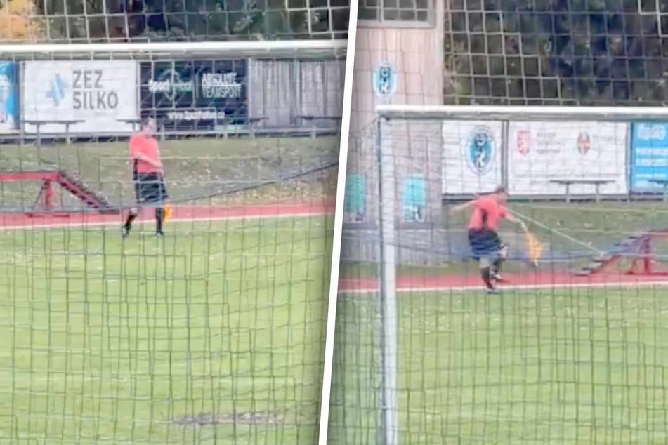Nicht nur eine Fahne dabei: Betrunkener Schiri kann sich kaum auf den Beinen halten