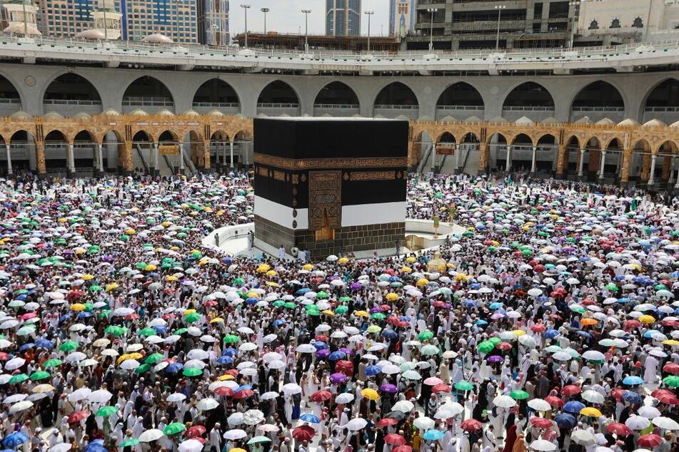 Worshippers perform the farewell tawaf in the holy Saudi city of Mecca on July 11, 2022, marking the end of that year's Hajj.
