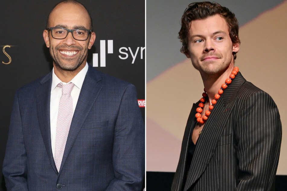 Marvel Studios executive Nate Moore (l.) discussed the future of Harry Styles' character Eros in a new interview.