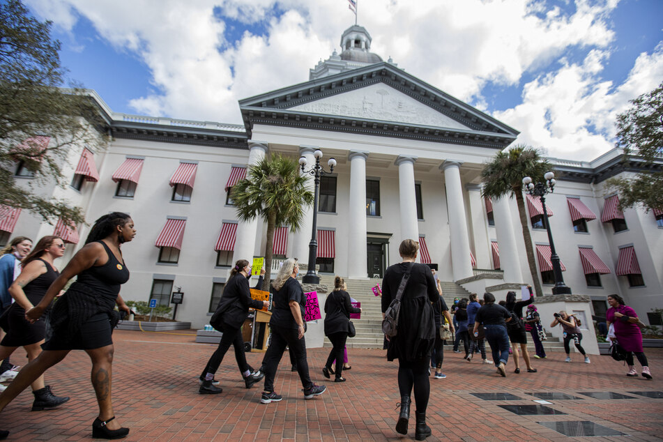 Abortion rights activists outside the First District Court of Appeal in Tallahassee, Florida.