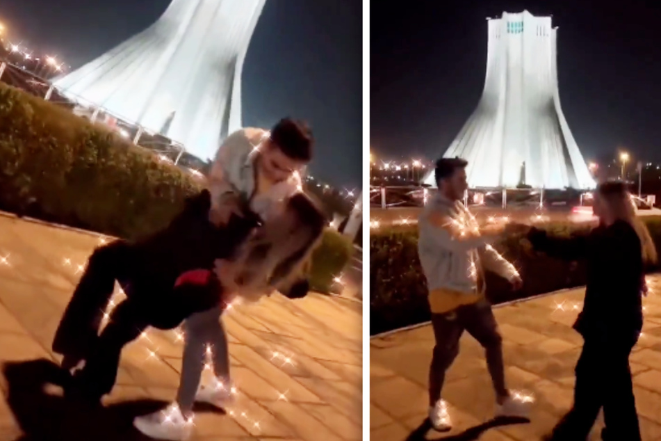 Tanzen ist im Iran offiziell verboten. Weil ein Paar aus Teheran am Turm der Freiheit dieses Video aufnahm, muss es nun zehneinhalb Jahre ins Gefängnis.