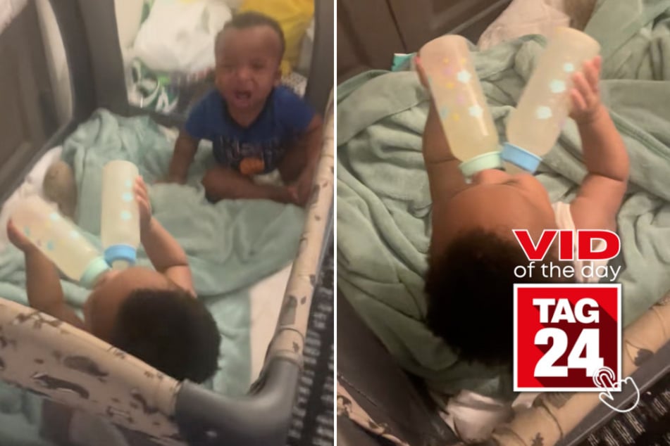 viral videos: Viral Video of the Day for December 16, 2025: Mom finds toddler "double-fisting" bottles while sibling cries