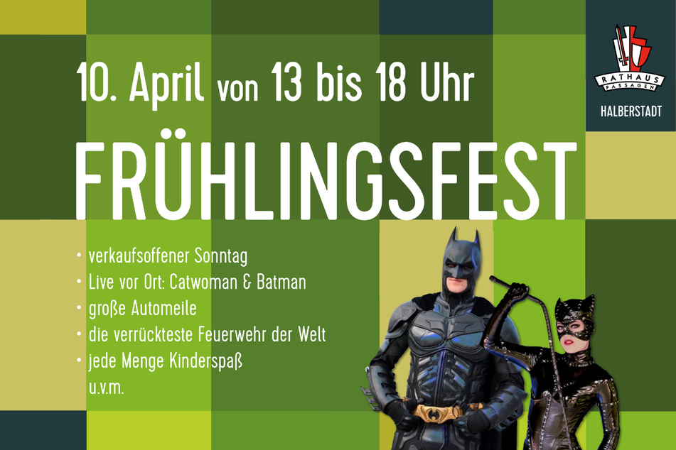 Schaut bei den Rathauspassagen Halberstadt vorbei und lernt Eure Helden, Catwoman und Batman, persönlich kennen!