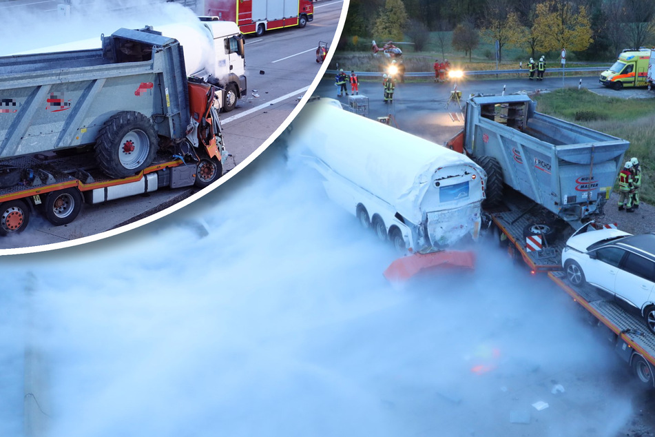 Unfall A4: Stickstoff-Gefahr nach Lkw-Crash: A4 teilweise dicht, ein Toter!