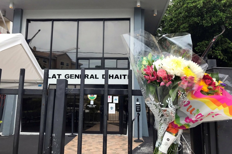 A bouquet of flowers was left outside the Consulate General of Haiti in Miami. The First Lady was transferred to Miami for medical treatment.