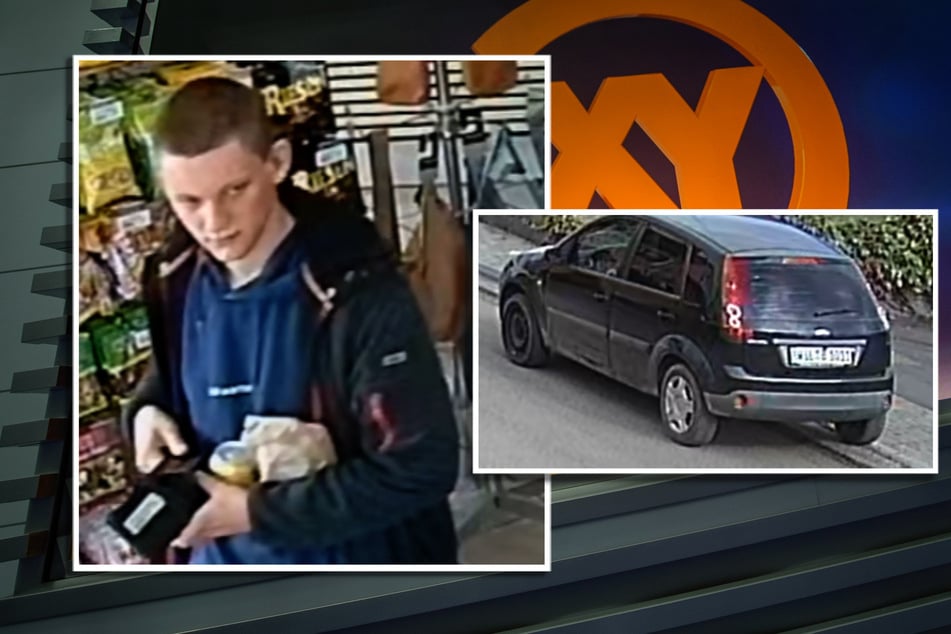 Der 20-Jährige (l.) befindet sich weiterhin auf der Flucht. Den Tatort hatte er in einem schwarzen Ford Fiesta (r.) verlassen.