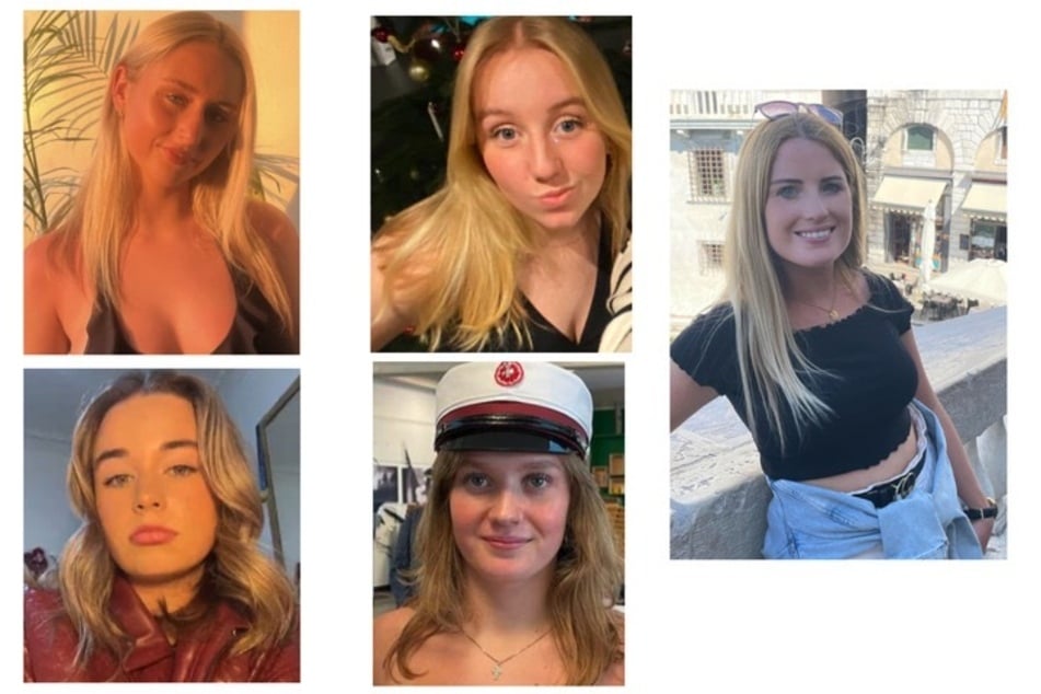 The dead include Holly Bowles (†19, bottom left), Bianca Jones (†19, top left), Anne-Sofie Orkild Coyman (†20, top center) and Freja Vennervald Sørensen (†21, bottom center) and Briton Simone White (†28, right).