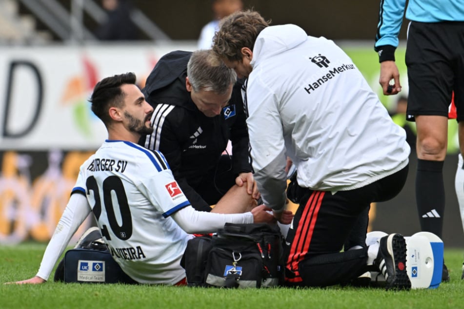 Frust bei Edeltechniker Fábio Vieira (l.): Der HSV-Edeltechniker musste nach nur wenigen Minuten mit einer Oberschenkelverletzung vom Platz.