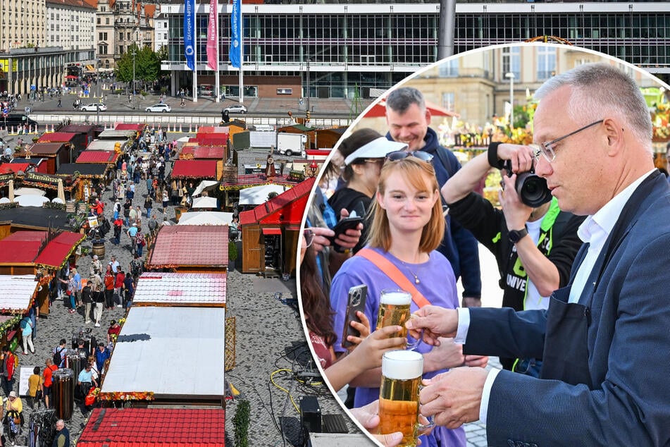 Dresden: Mit einem Fassbieranstich eröffnet: Auf dem Altmarkt ist schon Herbst