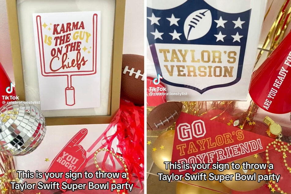 Friendship bracelets, song lyrics, and more are the perfect decorations for a Taylor Swift-themed Super Bowl party.