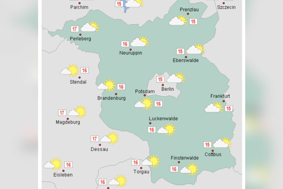 Am Montag erreichen die Höchstwerte in Berlin und Brandenburg bis zu 17 Grad.