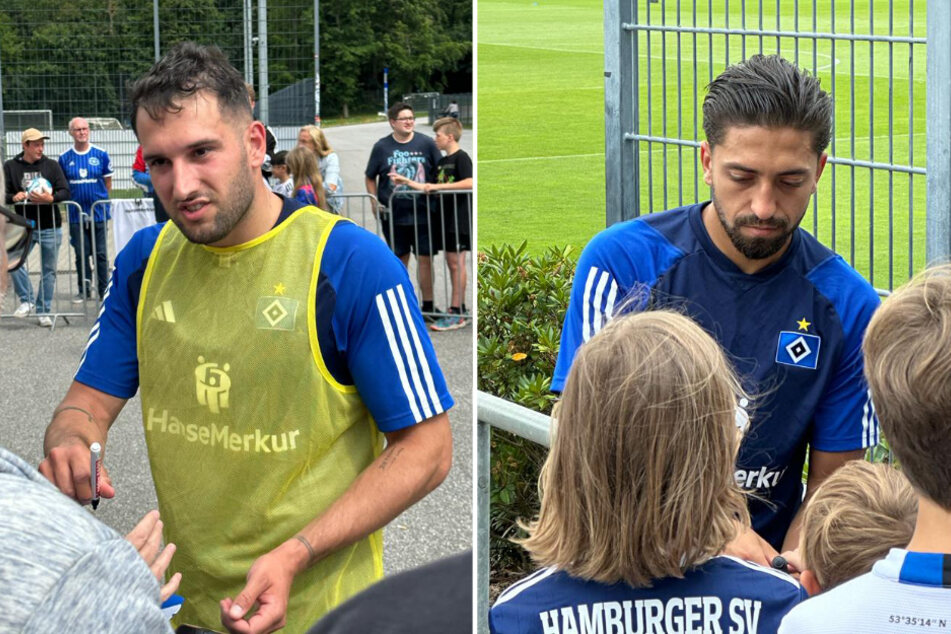 Nach dem Training nahmen sich die Neuzugänge Levin Öztunali (27, l.) und Immanuel Pherai (22) viel Zeit, die Foto- und Autogrammwünsche der Fans zu erfüllen.